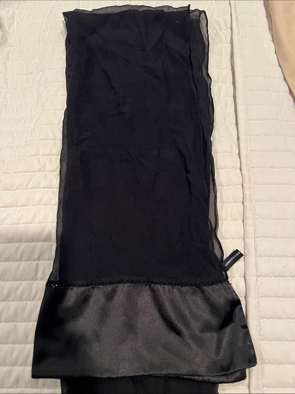 Kenneth Cole Black Sheer Scarf with Satin Trim